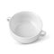 Porcelain white deep plate with handles for soup. Ð¡lean kitchen utensils for eating.