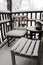 porch with fresh fallen snow covering furniture, vase, and table (New ENgland snowstorm