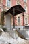 Porch with metal canopy of old building, Moscow, Russia