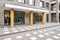 Porch of a modern residential building with a hall and elevators