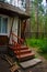 Porch wooden holiday houses in the pine forest