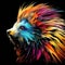 Porcupine in bright psychedelic pop art style isolated on black background