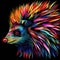 Porcupine in bright psychedelic pop art style isolated on black background