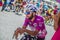 Pordenone, Italy May 27, 2017: Professional cyclist Fernando Gaviria Quick Step Team, in purple jersey, in first line