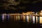 Porec city boat port at night. Croatia