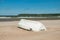 Pori, Finland - 27 June, 2019: Lifeboat on beautiful sandy beach Yyteri at summer, in Pori, Finland