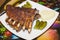 Pork beef ribs with spicy adjika sauce tasty dish