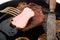 Pork chop seared on iron skillet