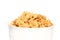 Pork crackling in white bowl on isolated background