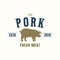 Pork logo with pig. Vintage emblem design for meat shop. Vector.