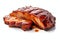 Pork marinated, grilled and served in slices. BBQ meal close up, isolated