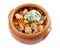 Pork with mushrooms, carrots and onions in a ceramic crock pot,