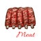 Pork or mutton fresh ribs vector meat sketch icon