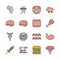 Pork related in colorline icon set.Vector illustration