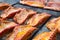 Pork ribs preparing on grill brazier