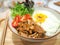 Pork teriyaki with rice and fried egg