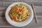 Pork and vegetables with noodles in Laos