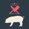 Pork. Vintage poster for butchery meat shop. Logo, retro print, organic farm products. Pork silhouette. Logo template