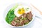 Porky Bowl Homemade char siu with rice and sunny side up & siew pak choy