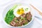 Porky Bowl Homemade char siu with rice and sunny side up & siew pak choy