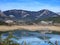 Porma Reservoir in summer, with little water