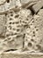 The porous structure of the stone from which the Palace of Shirvanshahs was built in the historic district of Icheri Sheher Old t