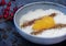 Porridge in a blue bowl