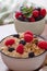 Porridge with raspberrys blueberrys and walnuts