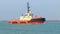 PORT ARANSAS, TX - 10 FEB 2020: Modern tug boat, CC PORTLAND, sailing on the water of the ship channel between Corpus Christi and