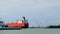 PORT ARANSAS, TX -13 FEB 2023: Crude Oil Tanker and ferries in time lapse