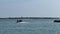 Port Aransas, TX - 6 MAR 2016: Boats, pontoon, dolphins at marina entrance.