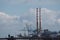 Port area and twin chimneys of Poolbeg Power Station, Dublin, Ireland.