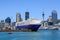 Port of Auckland, New Zealand, with city skyline in the background