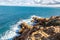 Port aux Princes, Tunisia, Cliffs and Rocks, Mediterranean Sea landscape with beautiful blue sky.