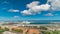 Port in Barcelona skyline timelapse. View to the marina and the ferry harbor with cable car.