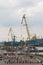 Port crane on the river Dniper, Kiev, Ukraine