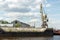 Port cranes in cargo river port on the Strelka in Nizhny Novgorod