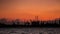 Port Cranes Silhouettes, at Sunset , Thessaloniki