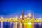 Port Cranes Working in Heraklion City in Greece at Blue Hour