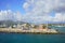 PORT D`ALCÃšDIA, MAJORCA, SPAIN - OCTOBER 5, 2018: Port of Alcudia, marina entrance on MajorcaÂ´s northern coast.