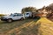 Port Gregory, WA, Australia - Aug 26, 2020: A modern 4WD vehicle and caravan camp at the