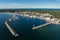 Port hel peniinsula in Poland.. Aerial view of Hel Peninsula in Poland, Baltic Sea and Puck Bay . Hel city .Photo made by drone