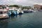 The port of Ibiza in Eivissa where boats and yachts are anchored in the VIP area of â€‹â€‹the Balearic island in the blue water