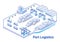 Port logistics isometric linear illustration