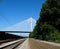 port mann bridge canada over the Fraser River in BC interesting unusual footage of bridge from bottom up green trees