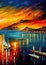 Port at night colorful oil knife painting