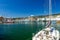 Port Porto Antico harbor in historical centre of old european city Genoa