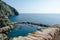 The port of Riomaggiore seen from the cliff, Cinque Terre, La Spezia, Italy
