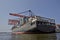 Port of Rotterdam. The Netherlands. Large harbor cranes loading container ships in the port of Rotterdam