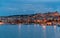 Port with ships in Cagliari at dusk